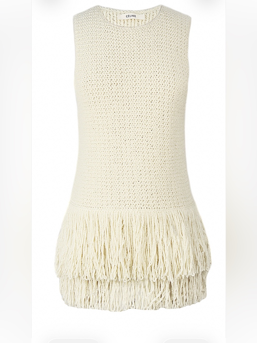 CELINE Cream Wool Knit Fringe Peplum Sleeveless Top XS Made in Italy NWOT